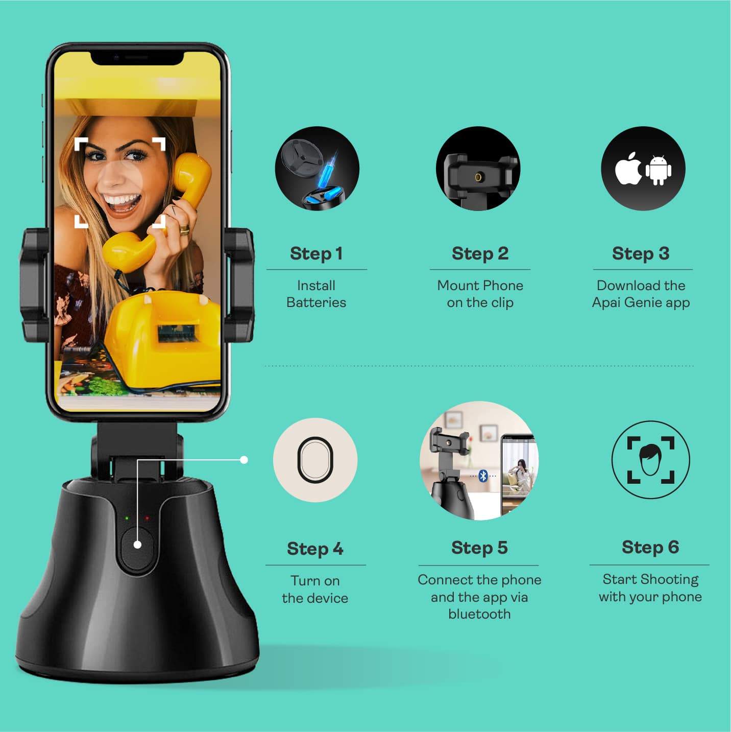 Gimbal AI kiêm giá đỡ điện thoại cảm biến thông minh quay phim chụp hình xoay 360 độ nhận diện khuôn mặt - Auto Smart Following cameraman