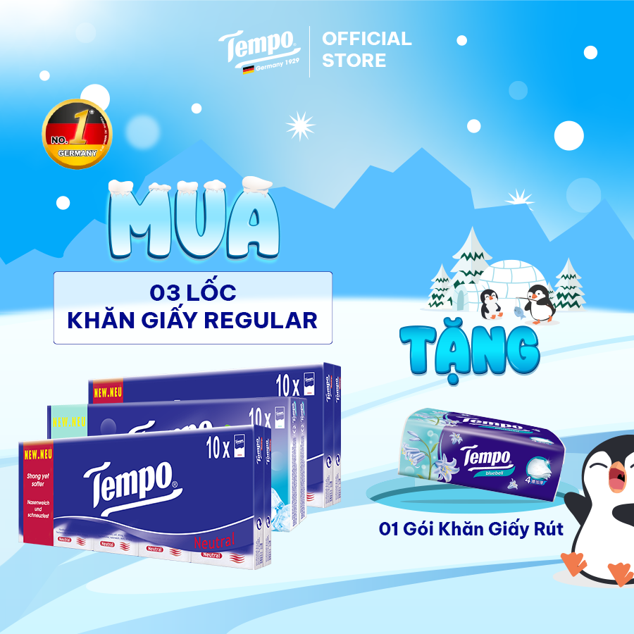 [MUA 3 LỐC TẶNG 1 GÓI KHĂN GIẤY RÚT NGẪU NHIÊN] Khăn giấy bỏ túi cao cấp Tempo Regular - 4 lớp bền dai - Thương hiệu Đức (30 Gói)