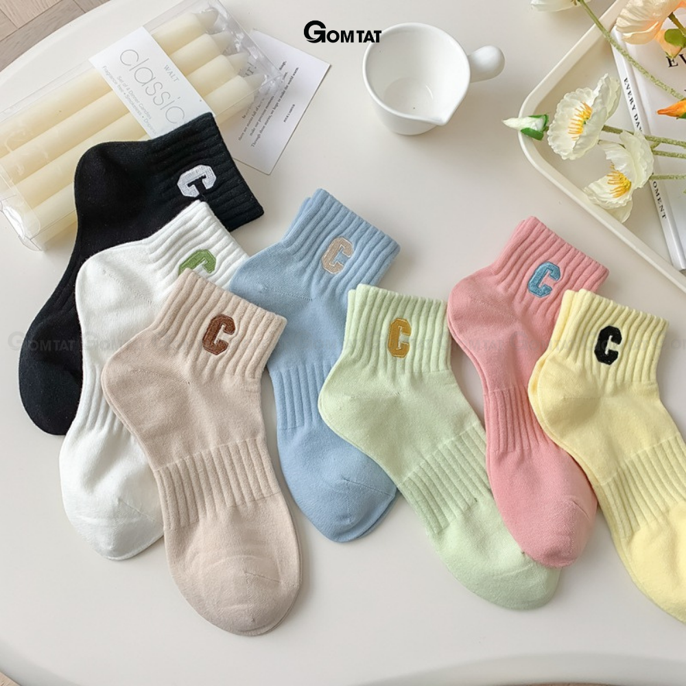 Tất nữ cổ ngắn cao cấp mẫu chữ C, vớ cổ thấp nữ chất liệu cotton cao cấp, mềm mại thoáng khí - PO-CONGAN-C-3014-1DOI