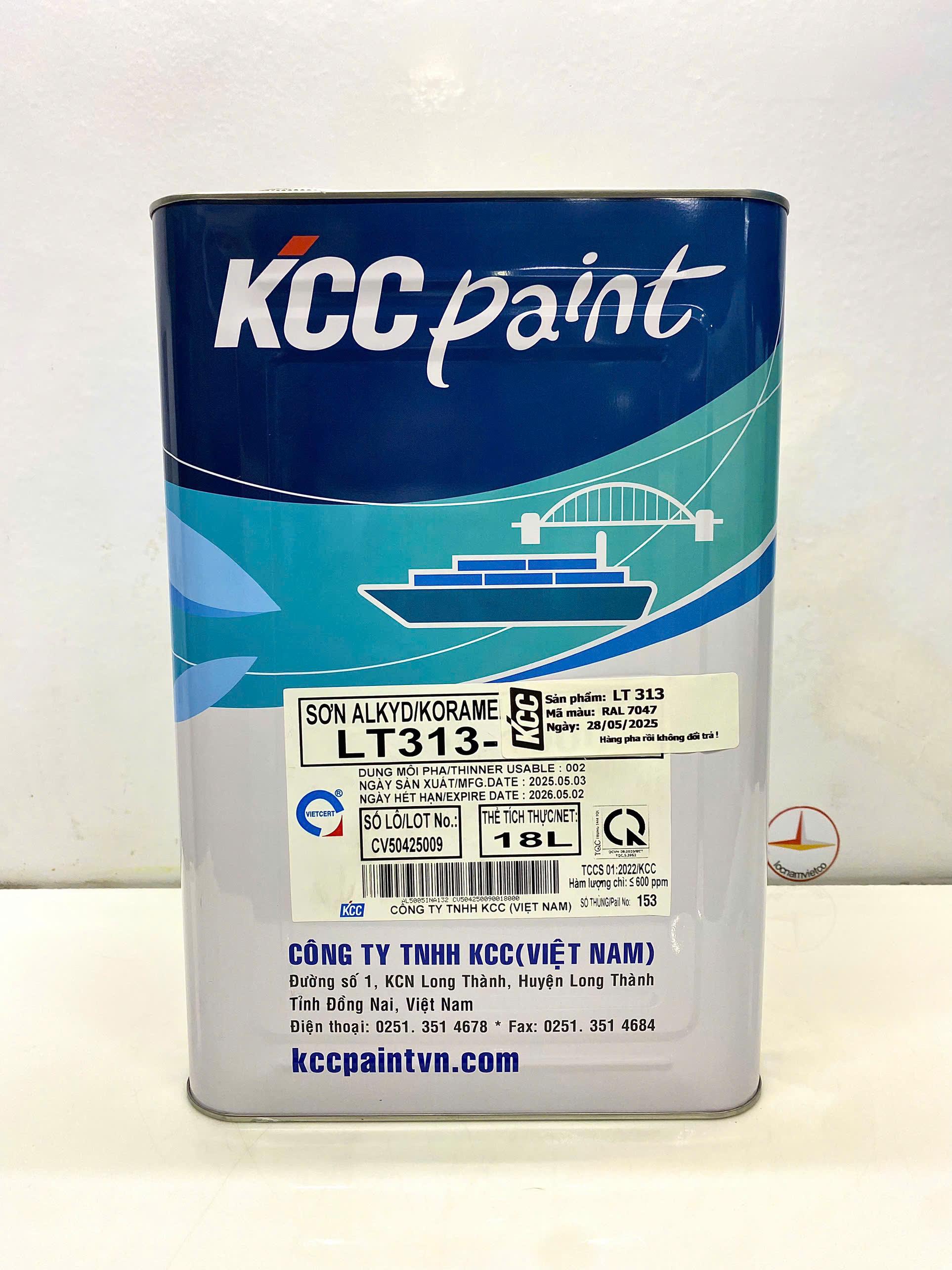 Sơn Alkyd KCC LT313 Base A màu xám RAL 7047 _18L