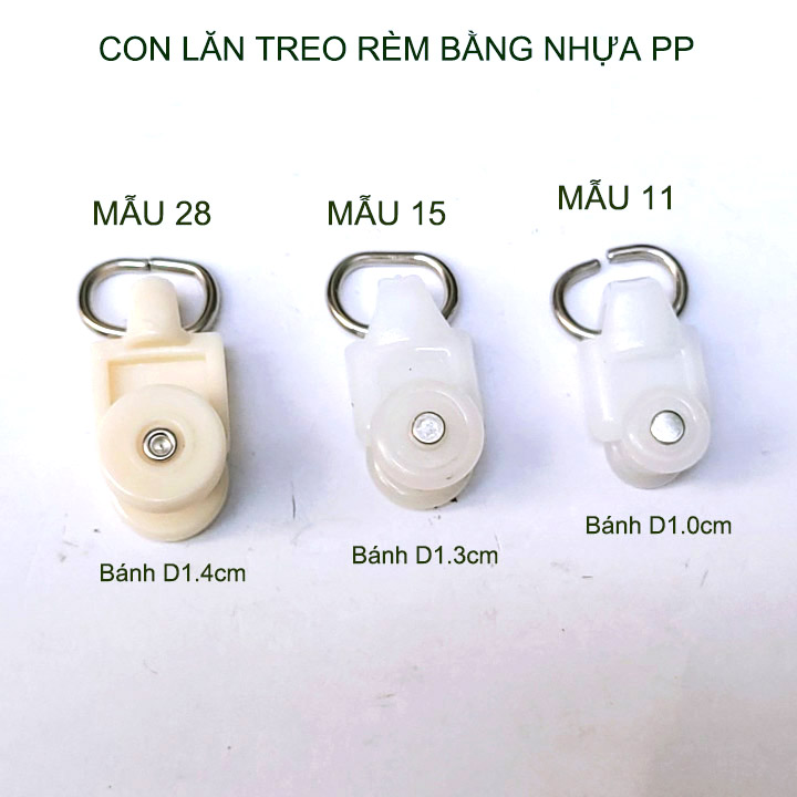 20 Con lăn treo rèm bằng nhựa PP, có nhiều kích cỡ cho khách lựa chọn