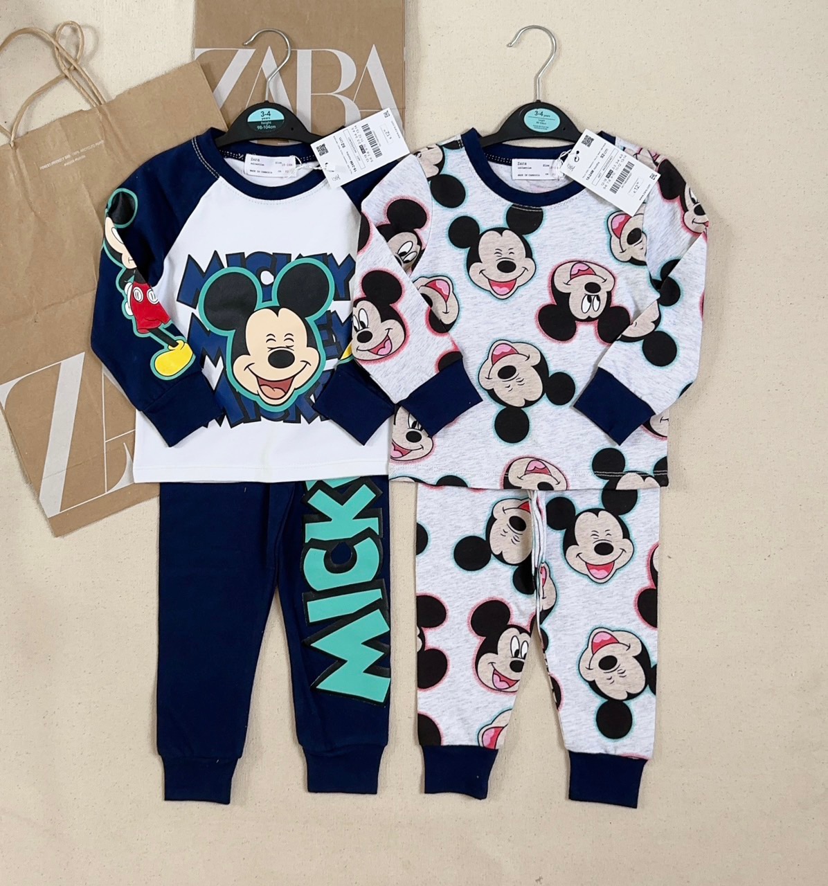 Set 2 bộ cotton dài tay bé trai Mickey 10-20kg