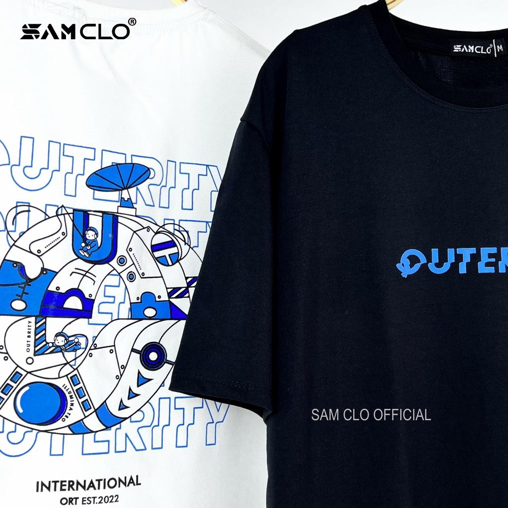 Áo phông tay lỡ nam nữ SAM CLO thun form rộng dáng Unisex - mặc cặp, nhóm, lớp in VỆ TINH outerity