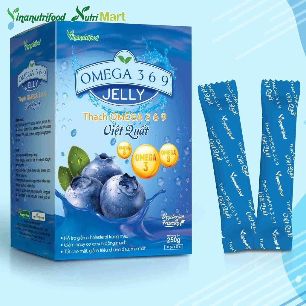 Thạch Omega 3,6,9 Việt Quất Vinanutrifood, thành phần từ việt quất, hộp 10 gói