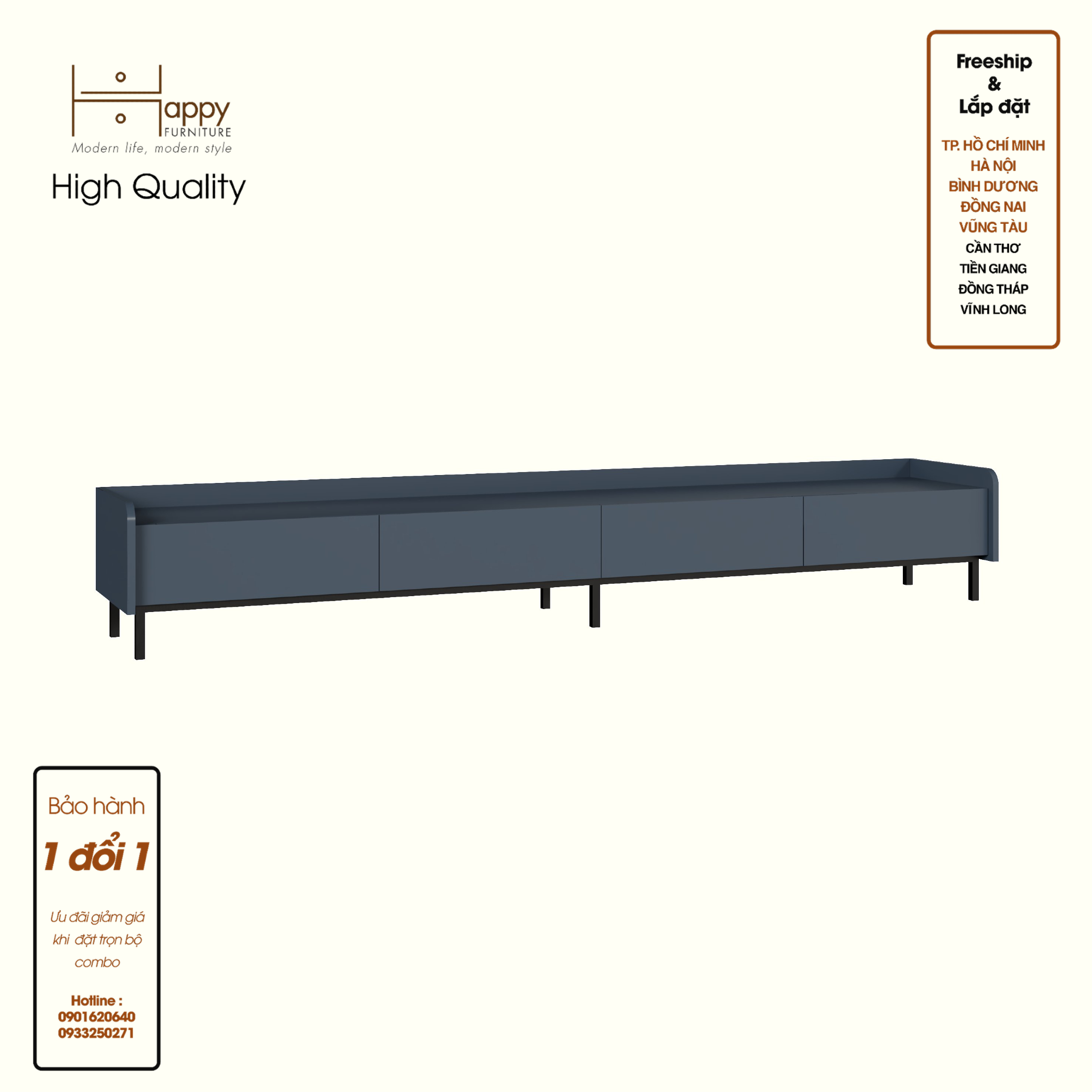 [Happy Home Furniture] LAVIA, Kệ TV 4 ngăn kéo, 220cm x 40cm x 34cm ( DxRxC), KTV_045