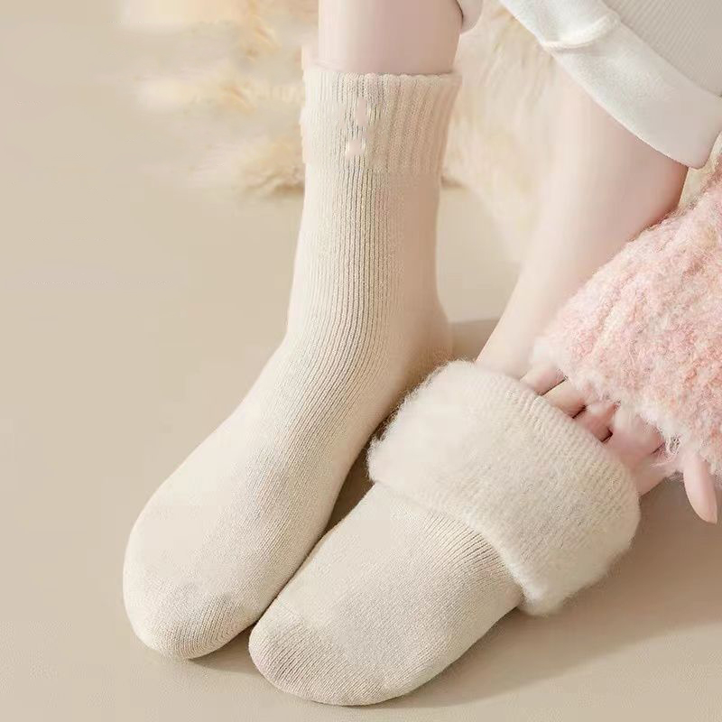 Set 5 đôi tất vớ Cotton lót lông giữ nhiệt cao cổ siêu ấm màu Pastel cho nữ