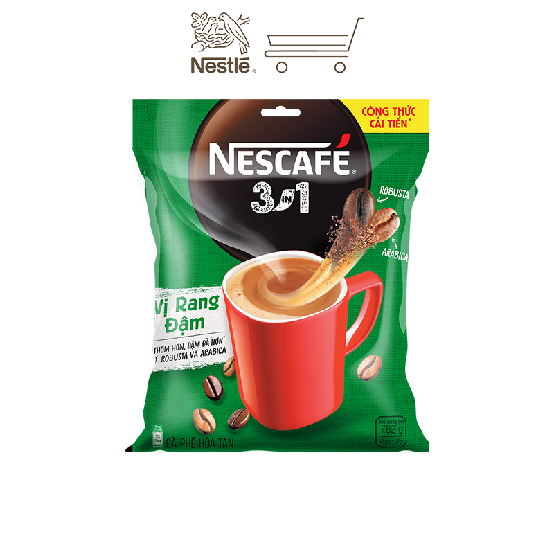 Combo 4 bịch cà phê NESCAFÉ 3IN1 VỊ RANG ĐẬM - công thức cải tiến (Bịch 46 gói x 16g)