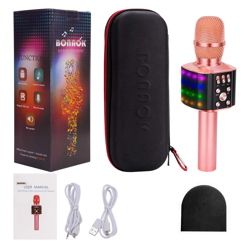 Microphone Karaoke Portable Bluetooth Không Dây Wireless Loa Speaker Đèn Led 4 in 1 cho Máy Hát Android IOS PC Tablet Bonaok