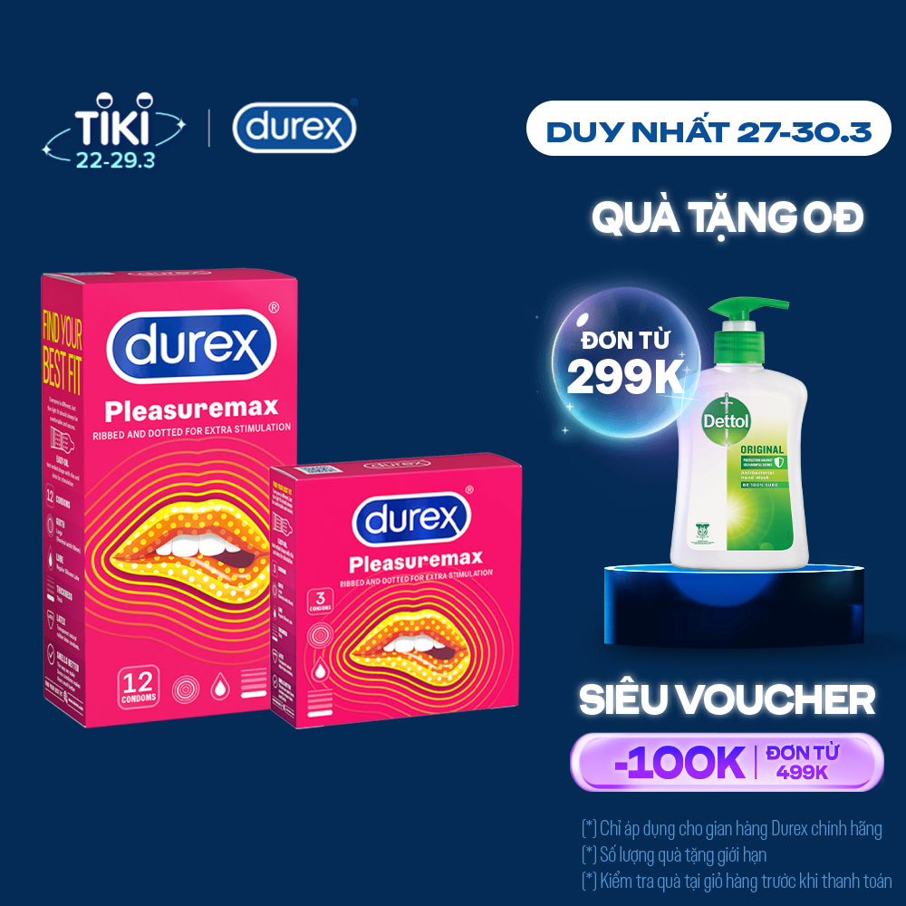 Combo Bao cao su Durex Pleasuremax Hộp 12 Bao và hộp 3 bao