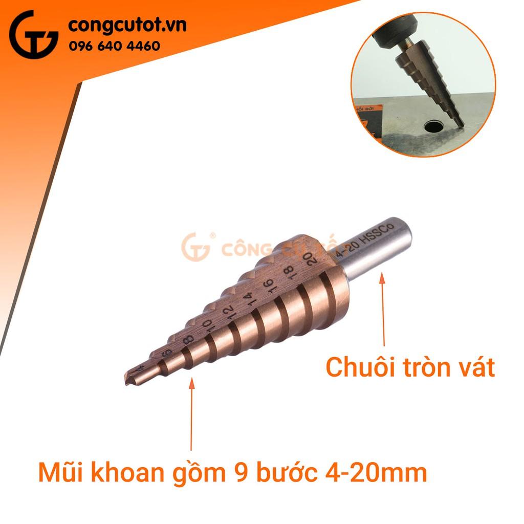 Mũi khoan bước thẳng HSS phủ coban chuôi tròn vát