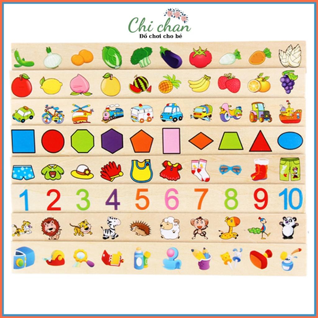Đồ chơi thả hình theo chủ đề bằng gỗ, 8 thanh chủ đề 80 thẻ bài, đồ chơi giáo dục