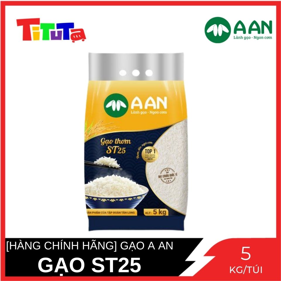 Gạo Thơm ST25 Túi 5Kg A An - Cơm mềm dẻo, thơm nhẹ, vị ngọt