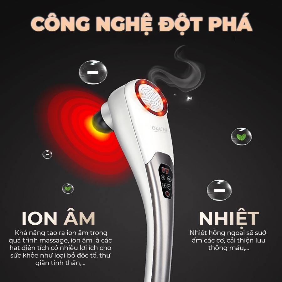 Máyg Massage Cầm Tay Pin Sạc OKACHI JP-620E (Hồng Ngoại) Với 5 Đầu Massage Đa Năng, Điều Khiển Bằng Nút bấm Điện Tử