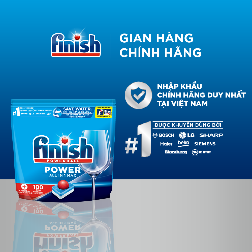 Viên Rửa Chén Bát Hương Chanh Finish Powerball Power All In 1 Max - Túi 100 viên siêu tiết kiệm