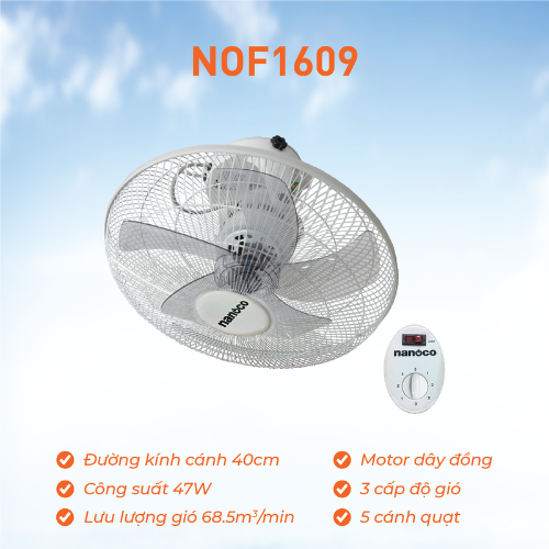 Quạt Đảo Nanoco NOF1609 Không Remote Màu Xám Trắng-Hàng Chính Hãng