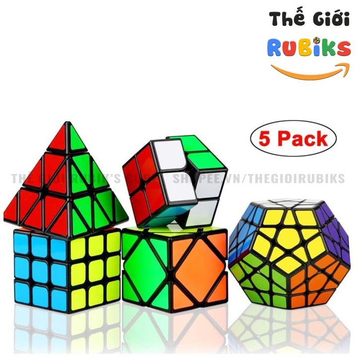 Hot Combo 5 Khối Rubik Sticker Viền Đen 2x2 3x3 Skewb Megaminxx Pyraminxx. Rubic 3x3 Hàng Đẹp Xoay Trơn