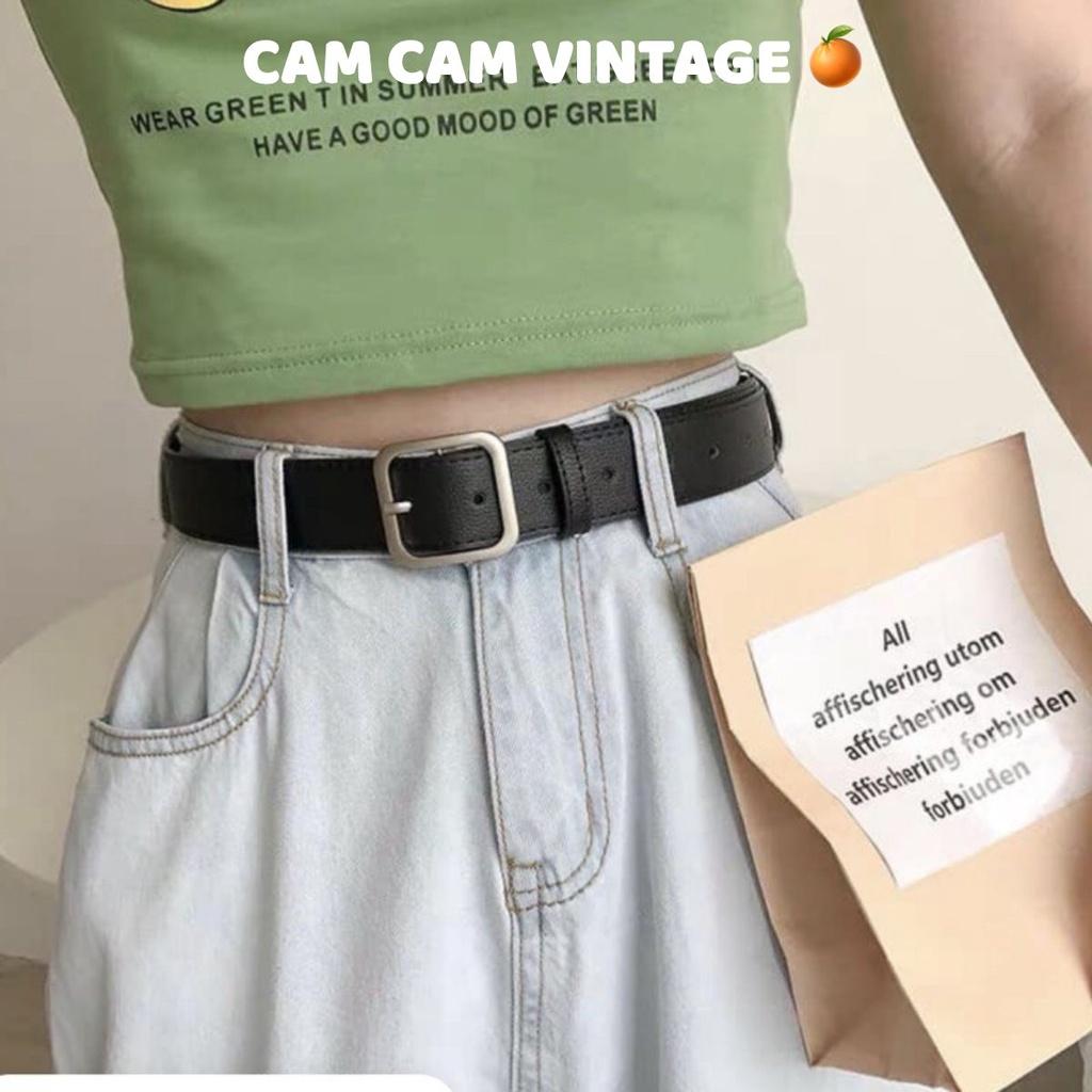 Thắt lưng da nam nữ Ulzzang mặt vuông -BELT Dây nịt da mặt vuông bạc, chữ nhật Style HÀN QUỐC