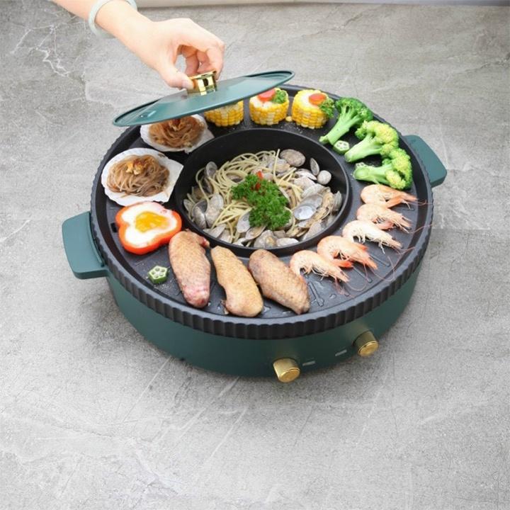 Nồi Lẩu Nướng Đa Năng BBQ 2 In 1 Vừa Lẩu Vừa Nướng, 2 Ngăn Cao Cấp, Mặt Đá Chống Dính Dễ Lau Chùi