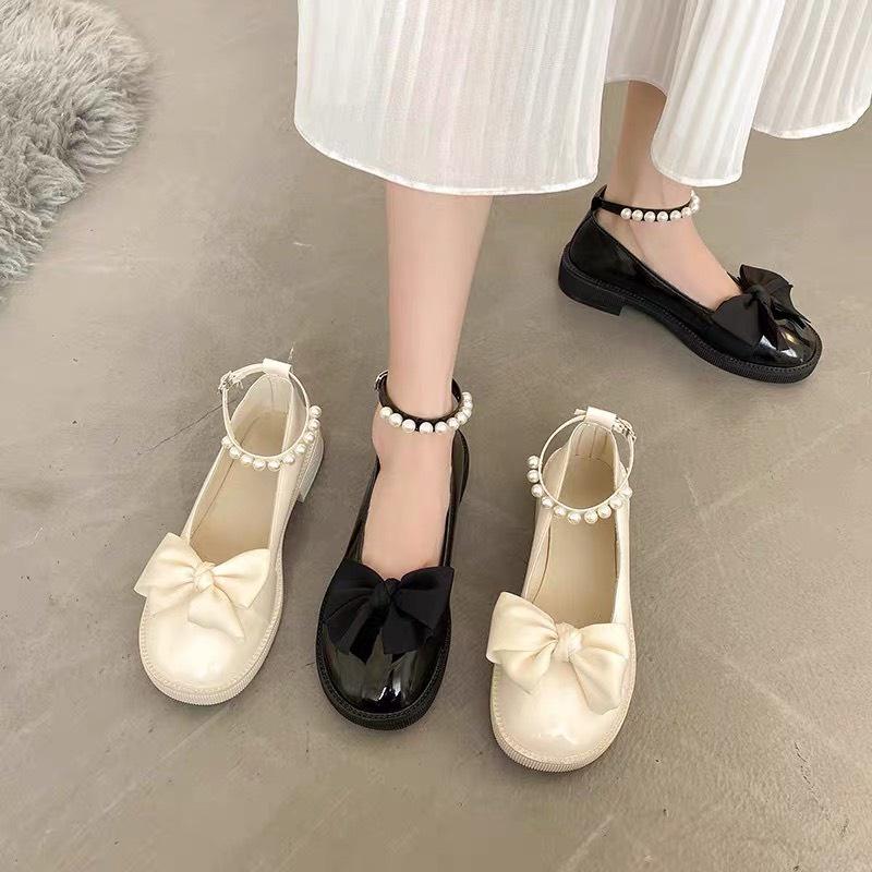 Giầy búp bê nữ da bóng nơ xinh đế 3 phân (Mã B03 - loại thấp 3 phân