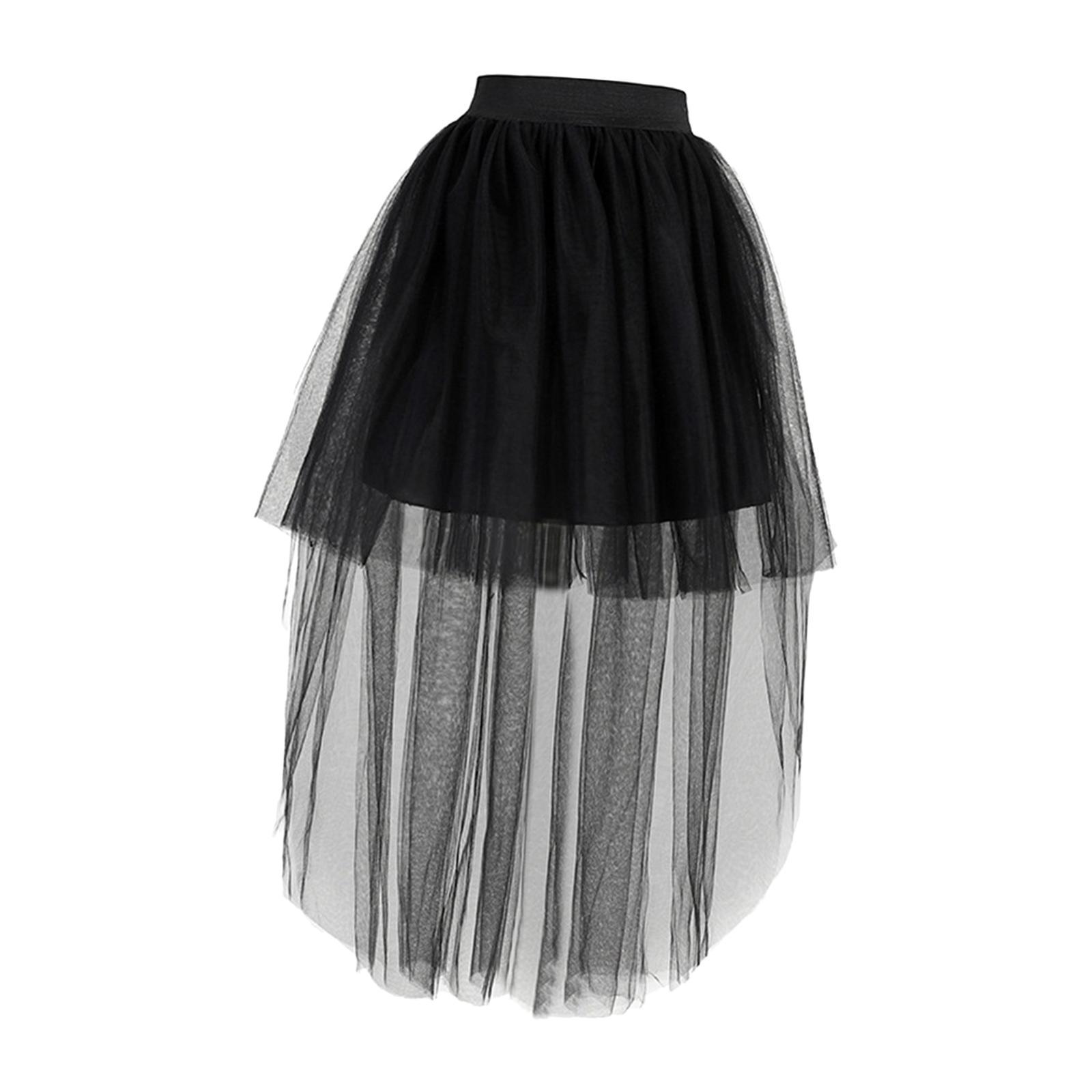 Mini Women Long Tulle Skirt Layered MIDI Skirt A Line Overlay Maxi Skirt Evening Prom Elastic High Waist Dancewear Cosplay