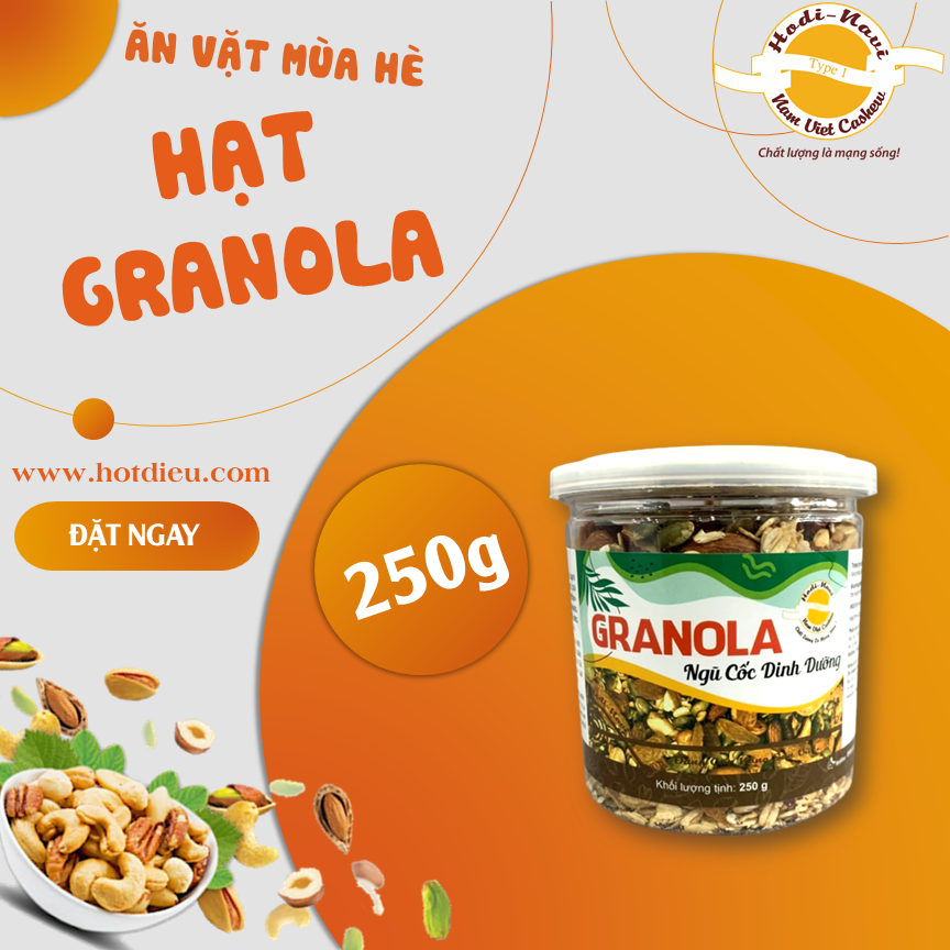 Hũ ngũ cốc granola 250g. vị mật ong, 20% yến mạch