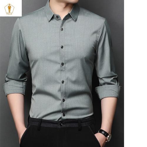 Áo sơ mi TRAZ vải xước thời trang không nhăn, thấm hút mồ hôi tốt, form vừa dài tay hàn quốc