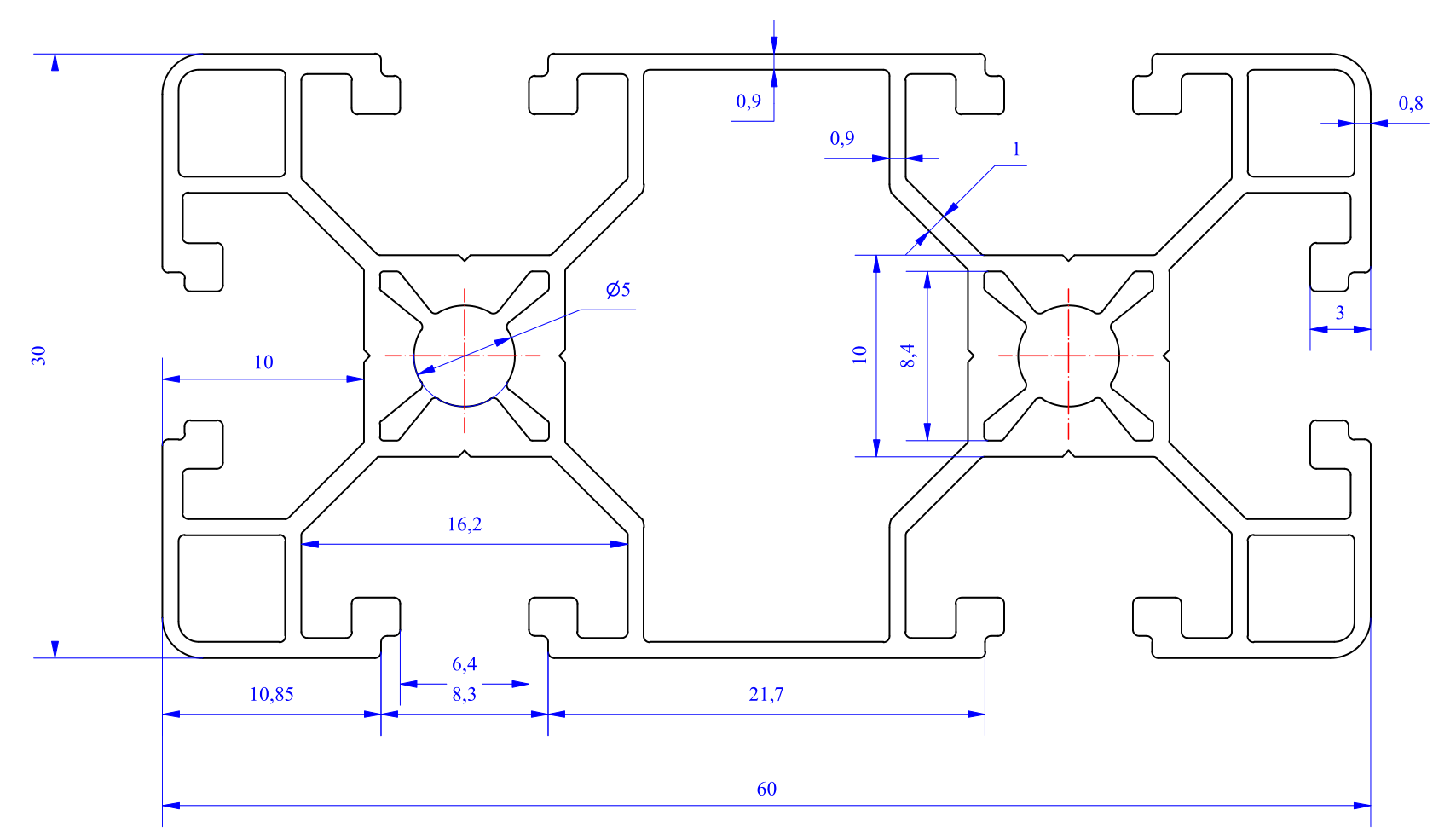 Nhôm định hình 30x60 (LWA-361662500) - Miễn phí cắt theo kích thước yêu cầu (Giá đã bao gồm VAT)