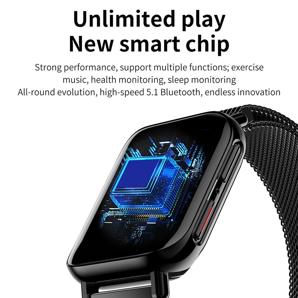 Bluetooth4.0 Smart Watch Heart Rate Sleep Monitor Full Touch Black Steel