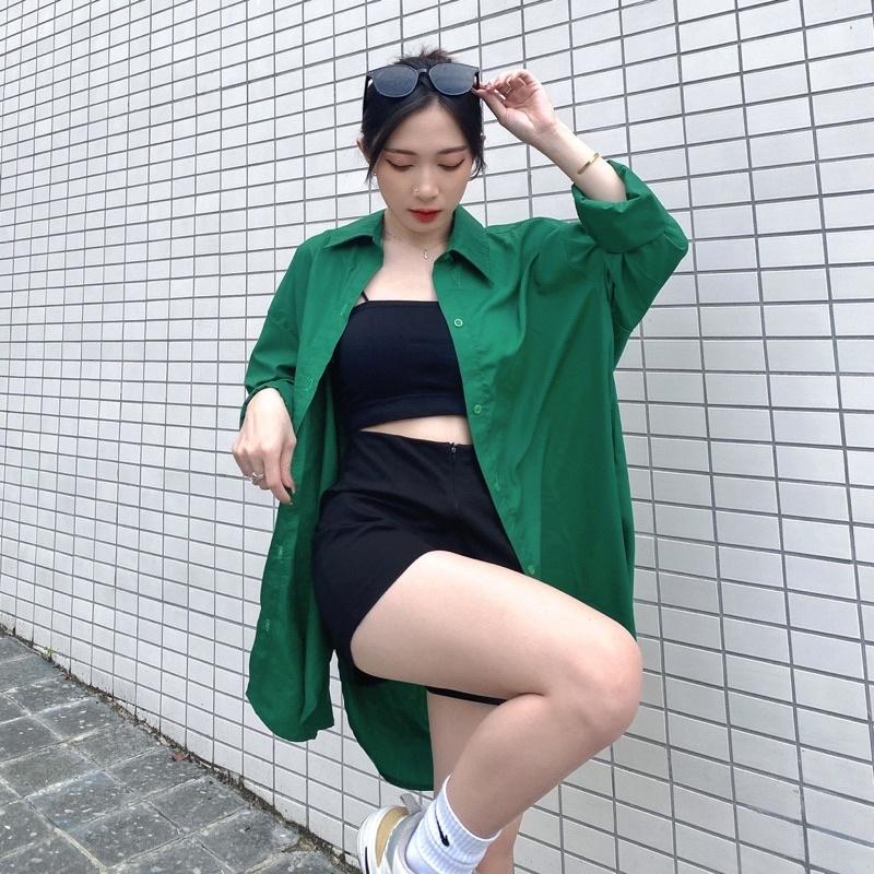 Áo sơ mi Xanh lá đậm highfashion chất mềm bay áo