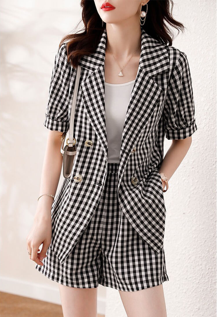 Set vest caro tay phồng 3 món