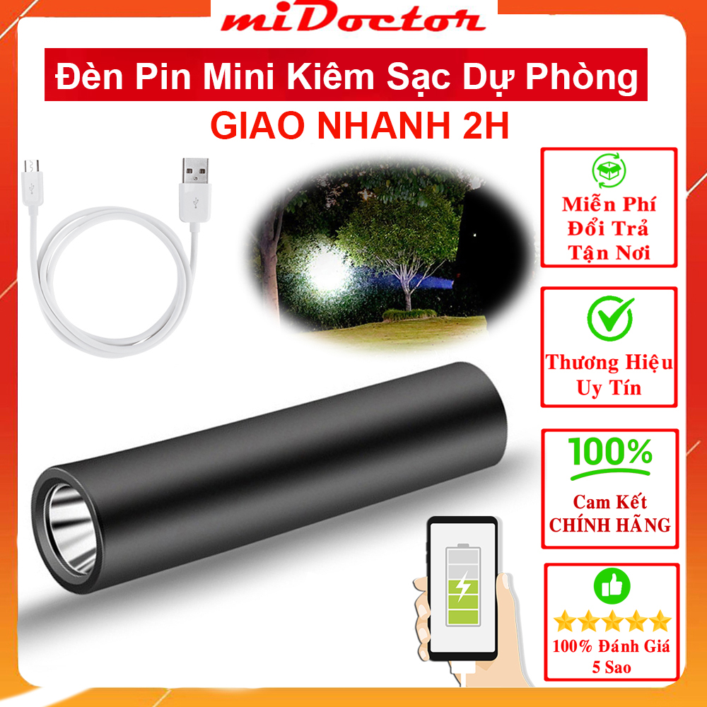 Đèn Pin Led Siêu Sáng Mini Có Sạc USB Kiêm Sạc Dự Phòng Lại Cho Điện Thoại Khẩn Cấp - Chính Hãng Amalife