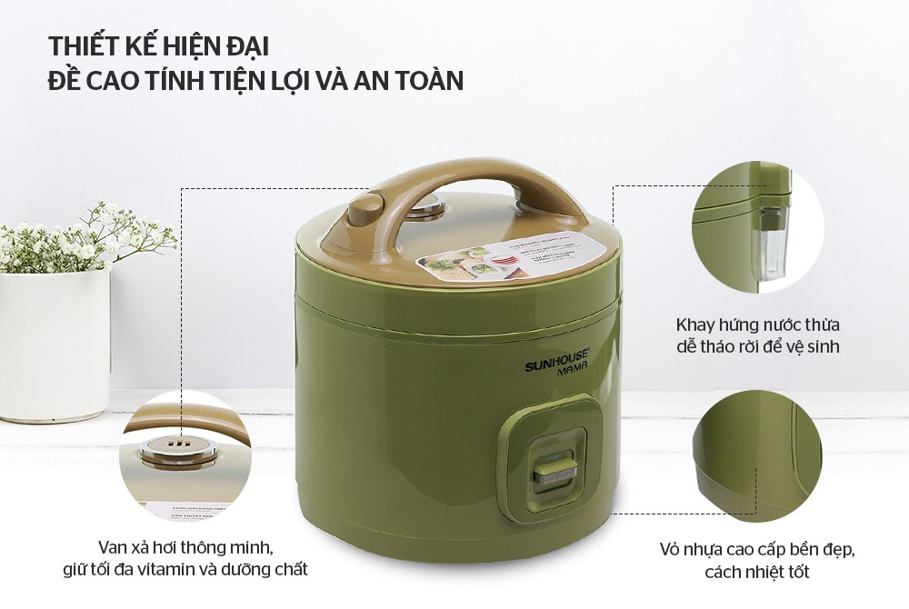 Nồi Cơm Điện Nắp Gài Sunhouse MaMa SHD8665G (1.8 Lít) - Hàng Chính Hãng