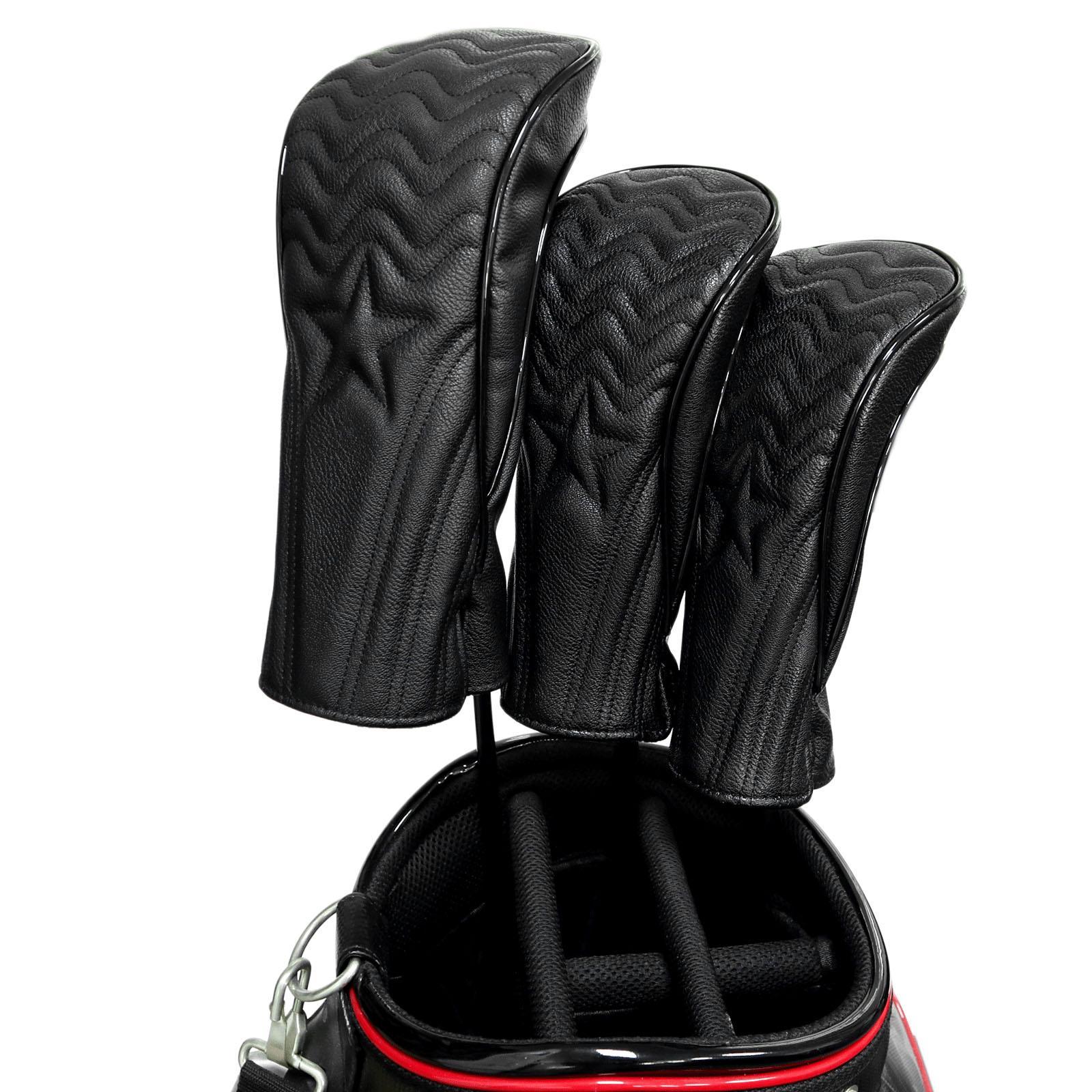2x PU Star Embroidery Golf Headcover Fairway Wood Driver Club Headcover Guard Sleeve Guard Long Neck Golf Club Protect Accessories
