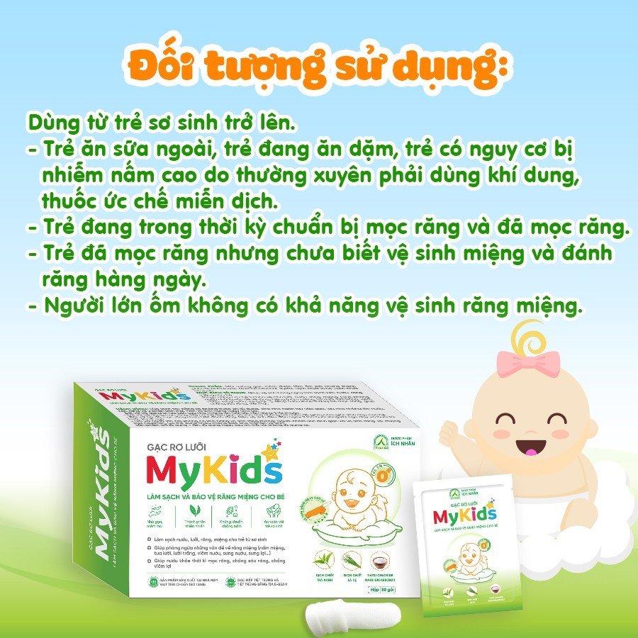 Gạc Rơ Lưỡi MyKids Ích Nhân Làm Sạch Nướu, Lưỡi, Răng, Miệng Cho Bé, Phòng ngừa vấn đề răng miệng cho bé - Hộp 30 gói