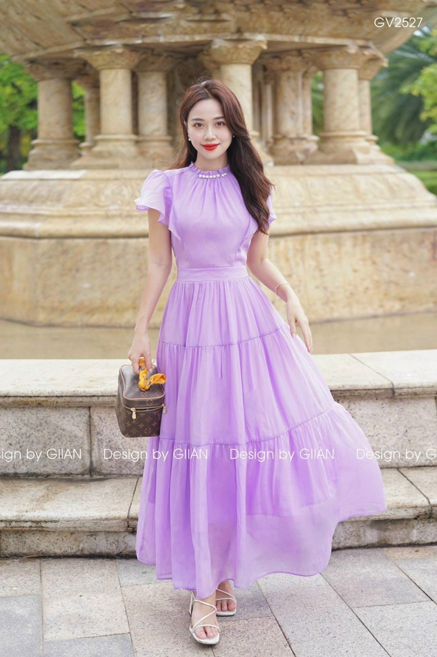 Đầm maxi voan chingfon hai lớp sang trọng