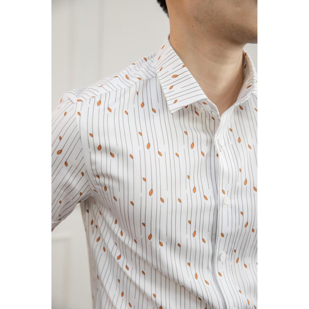 Áo sơ mi ngắn tay nam Aristino ASS003S1 form dáng slim fit ôm sát - Trắng in họa tiết lá