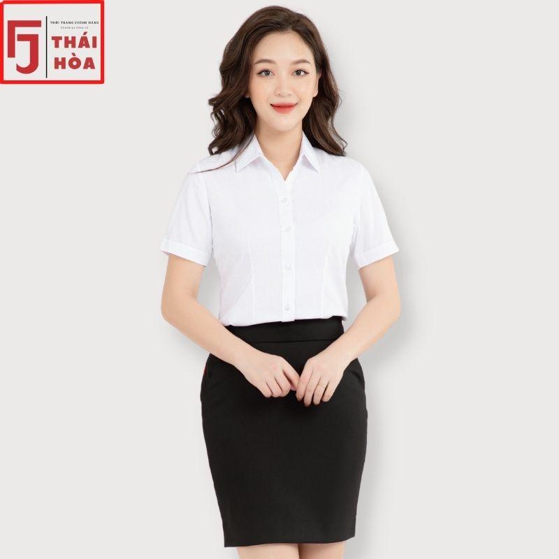 Áo sơ mi nữ Thái Hoà công sở đẹp kẻ tăm caro cao cấp màu trắng cotton 631-30-01