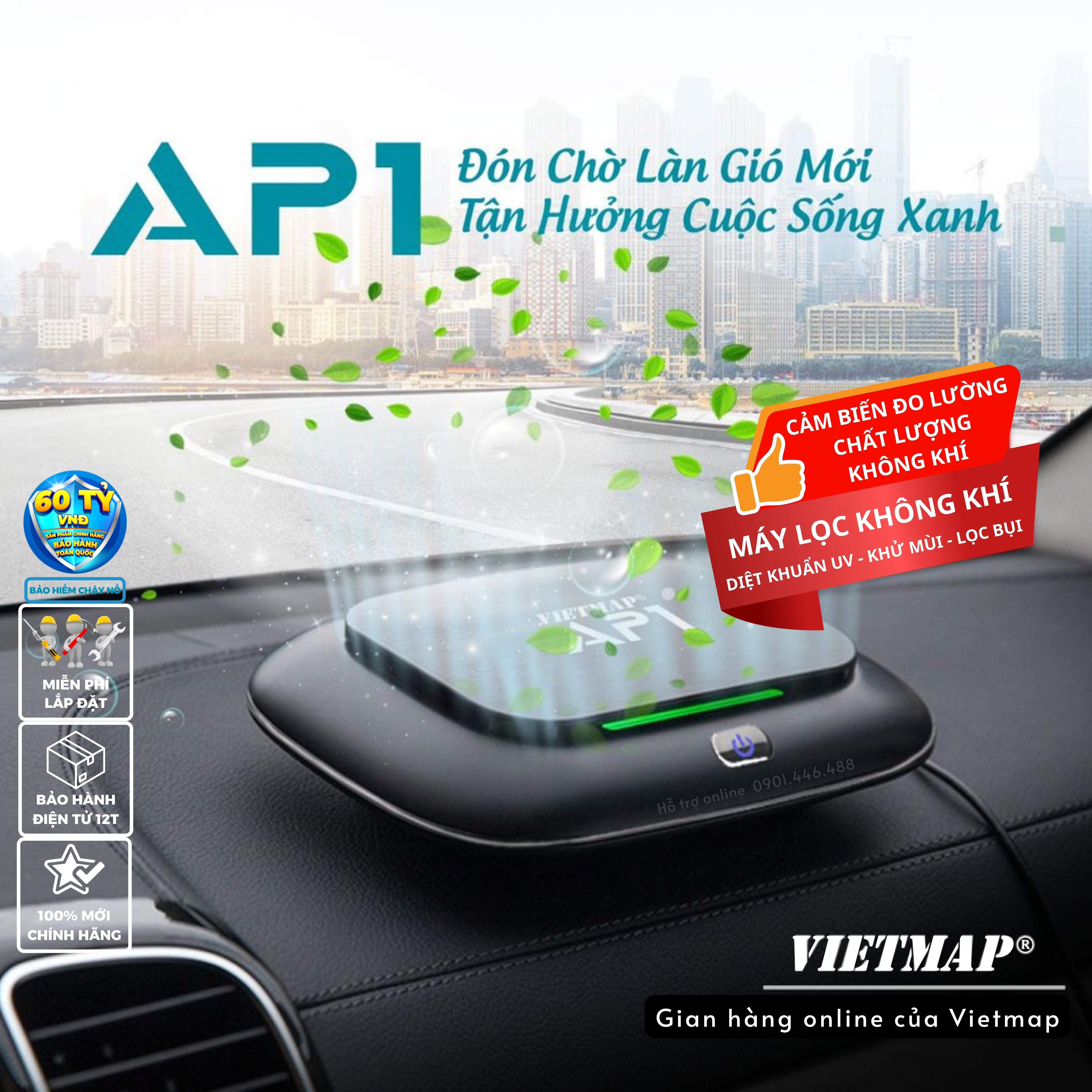 Vietmap AP1 Máy lọc Không khí ô tô - Khử mùi iON -Diệt khuẩn- Lọc bụi PM2.5 - Tận hưởng cuộc sống xanh - Hàng Chính Hãng