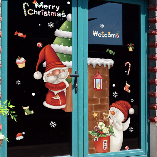 Decal trang trí Noel - Ông già Noel ôm cây thông