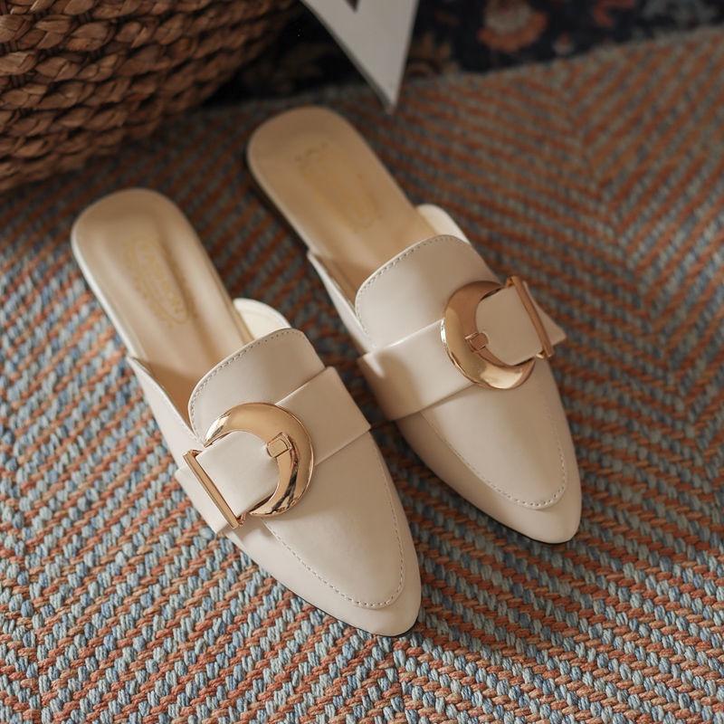 Genuine genuine soft leather Baotou half slippers women's summer 2021 new versatile outdoor slippers women's summer wear