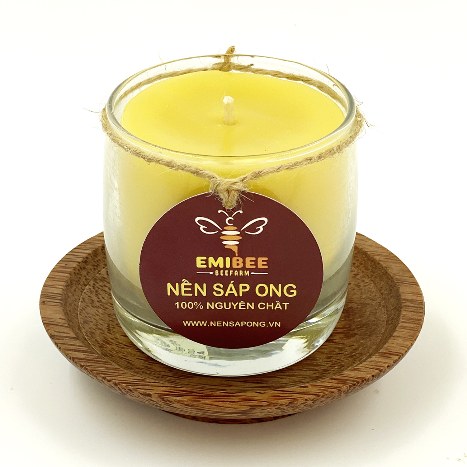 Nến Sáp Ong 48 Giờ Kèm Dĩa Gỗ Dừa 10cm : Khử Mùi Hôi Phòng Kín, Làm Sạch Không Khí, Thơm Nhẹ Mùi Mật Ong - HÀNG CHÍNH HÃNG