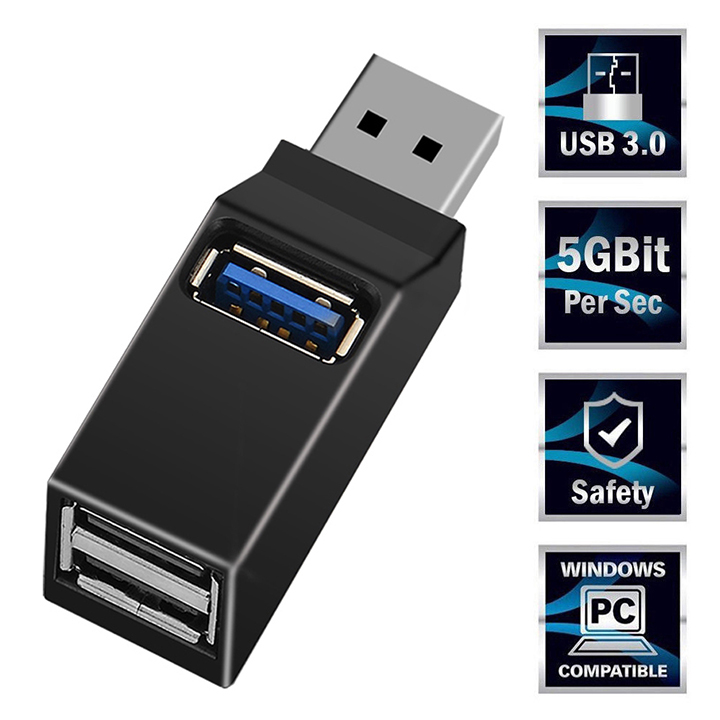 Hub Chia 3 Cổng USB 3.0 Laptop / PC Truyền Data Tốc Độ Cao (Nhỏ Gọn, Bỏ Túi, Tiện Dụng, Bộ Chia Cổng USB Máy Tính, PC Hàng Chính Hãng )