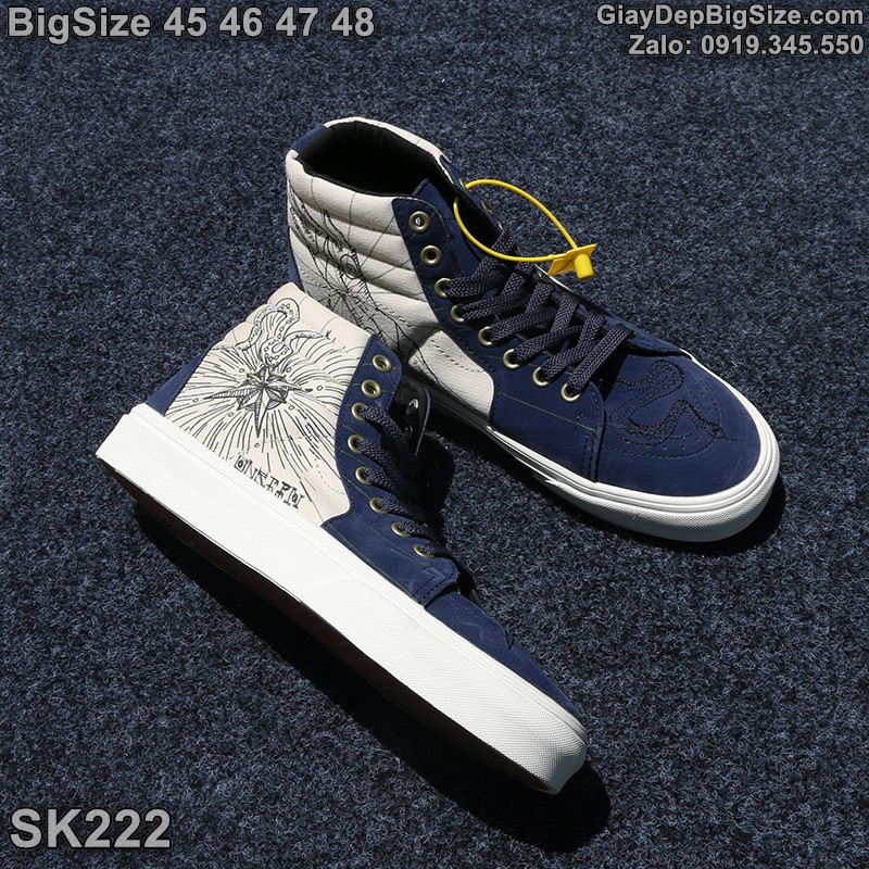 Giày trượt ván, giày thể thao cổ cao cỡ lớn 45 46 47 48 cho nam chân to. Big size custom sneakers for wide feet - SK222