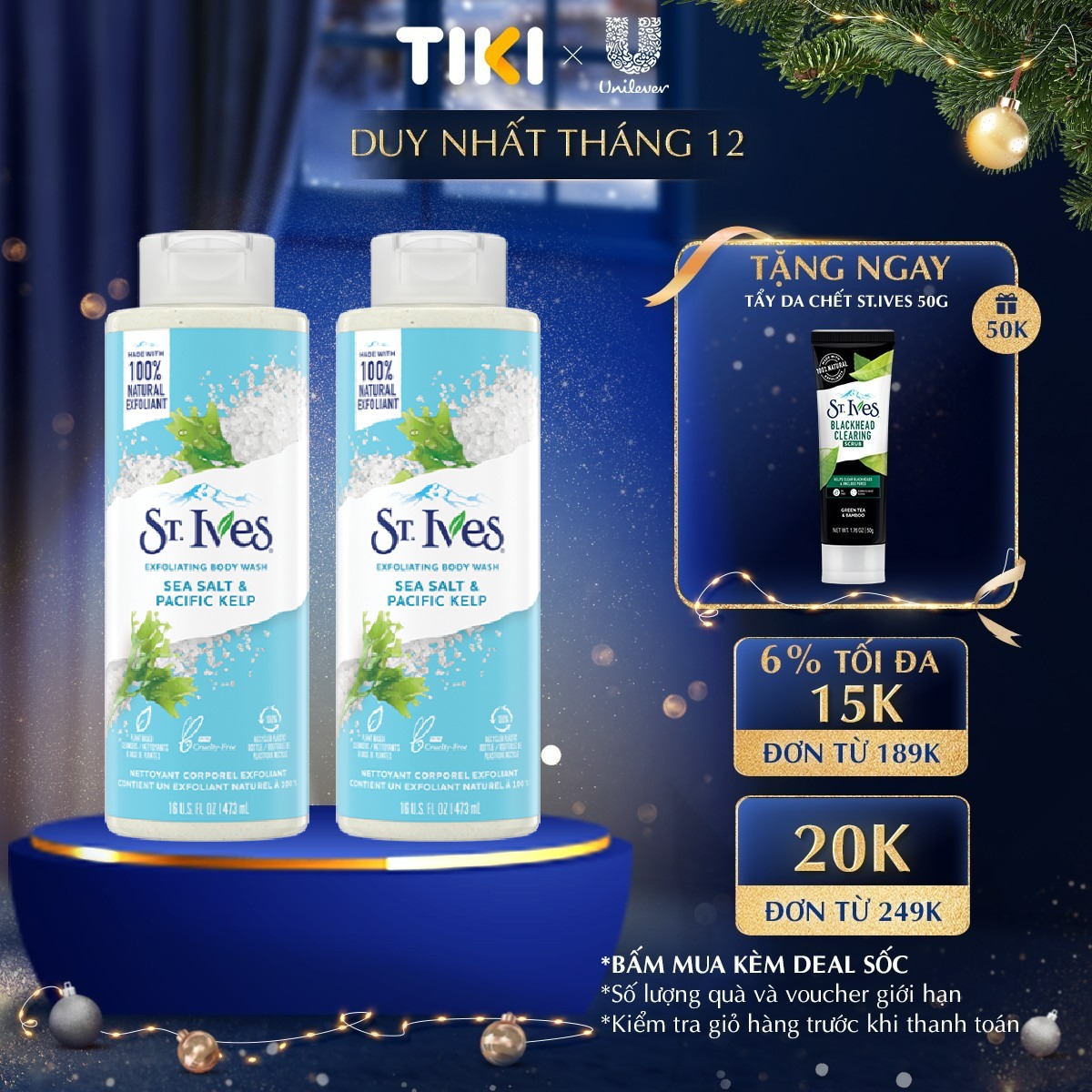 Combo 2 chai Sữa tắm dưỡng da St.Ives Muối biển 473ml