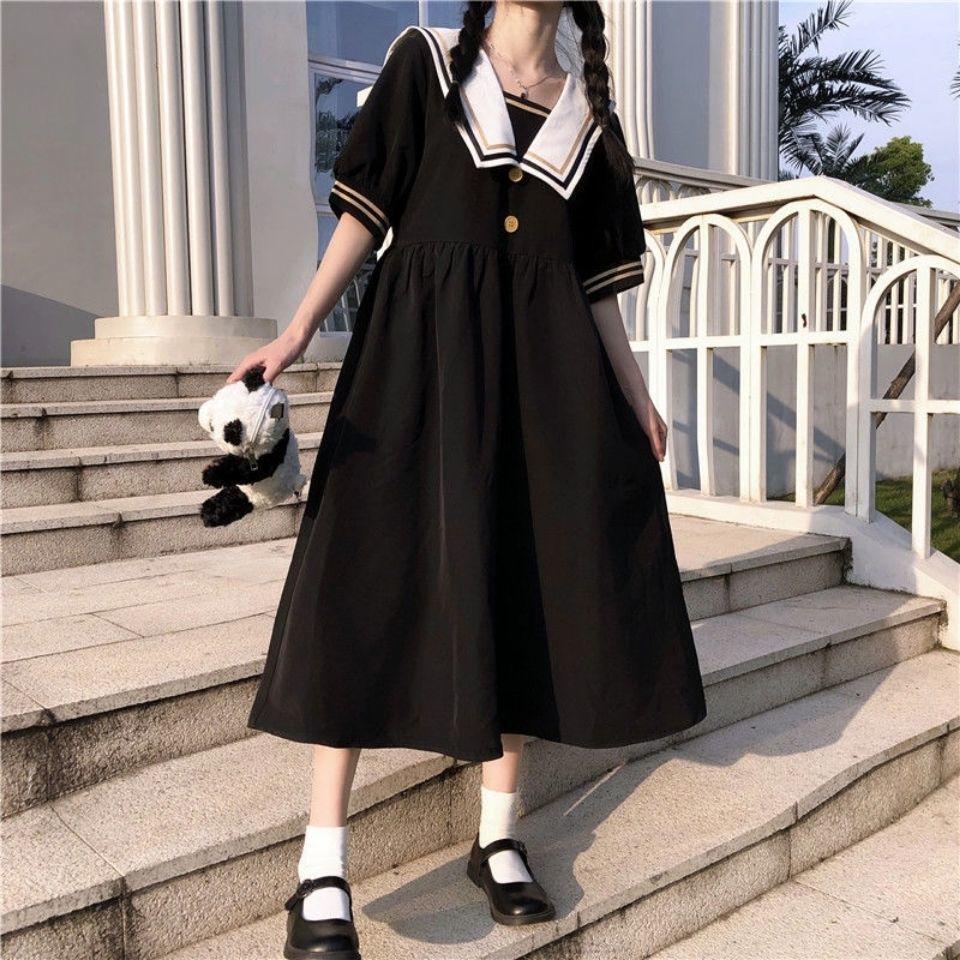 CHENGRUI Hải quân gió cô gái đầm ngắn tay áo Hàn Quốc mùa hè trẻ em ăn mặc trường trung học và cao đẳng gió váy
