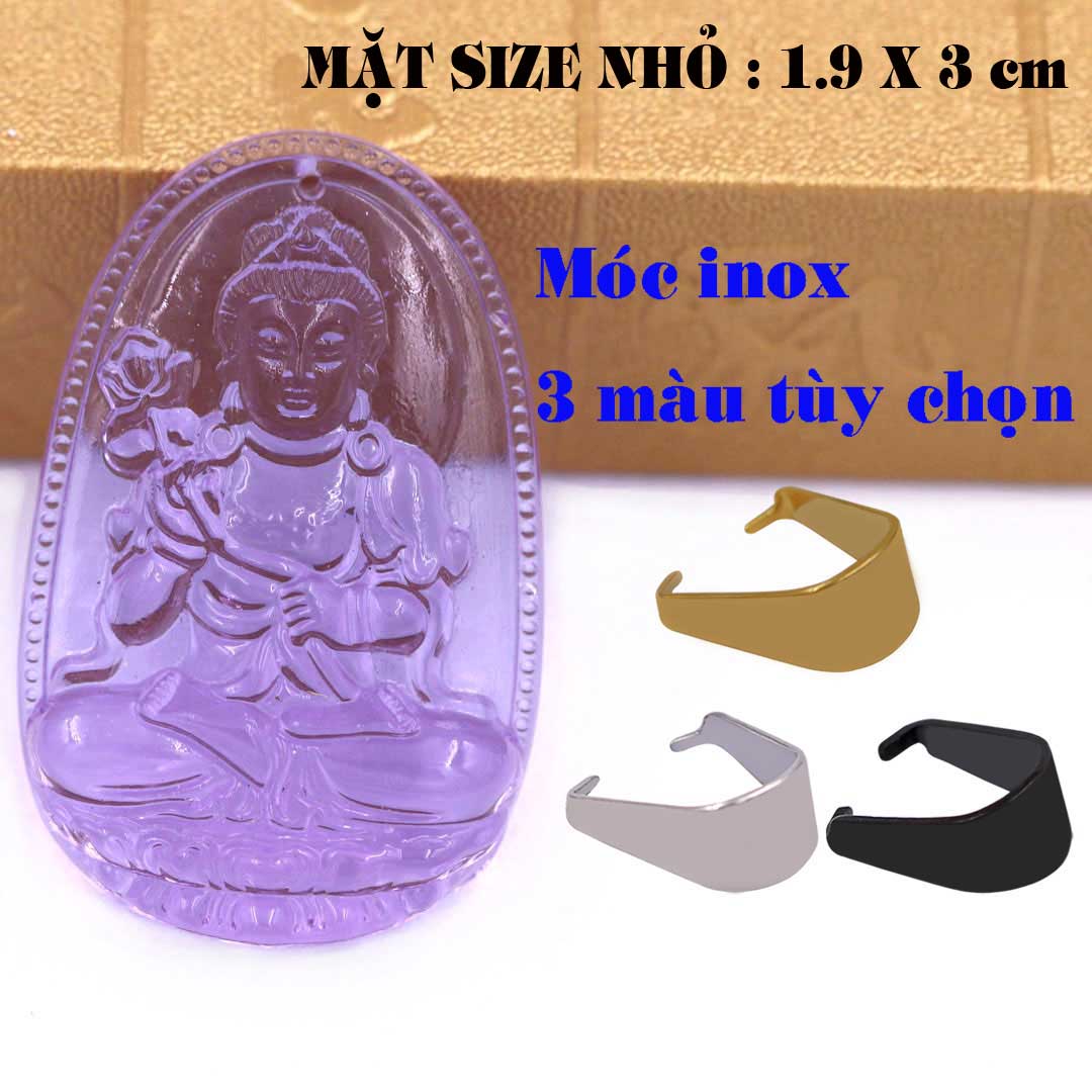 Mặt Phật Đại thế chí pha lê tím 1.9cm x 3cm  kèm móc dây chuyền inox vàng, Phật bản mệnh, mặt dây chuyền Phật giáo