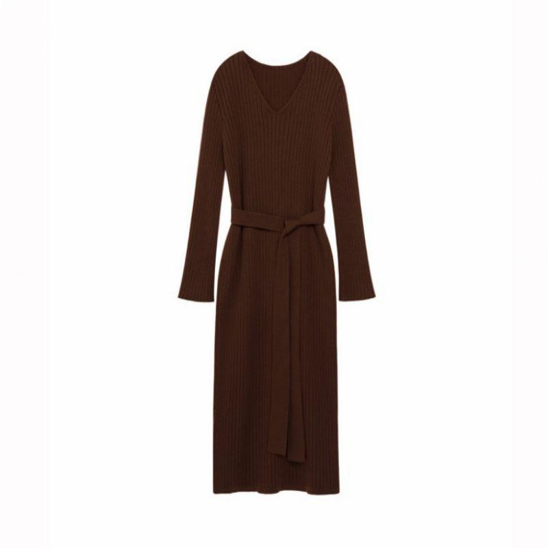 Đầm dệt kim tay dài cổ tròn thiết kế thanh lịch