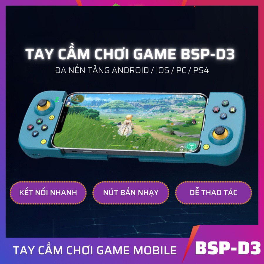 Gamepad Tay Game Không Dây Bluetooth 5.0 D3 Đa Nền Tảng Có Đèn Led Phím Cho Điện Thoại, Máy Tính, Máy Tính Bảng, Máy Game....- Hàng Chính Hãng