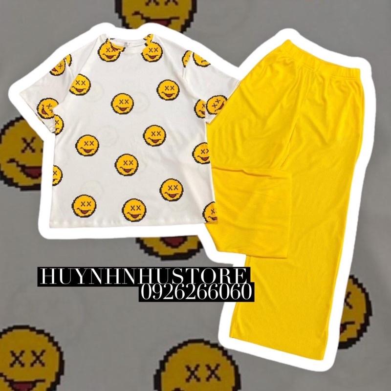 SET QUẦN ỐNG SUÔNG PHỐI ÁO THUN MẶT CƯỜI SIÊU HOT
