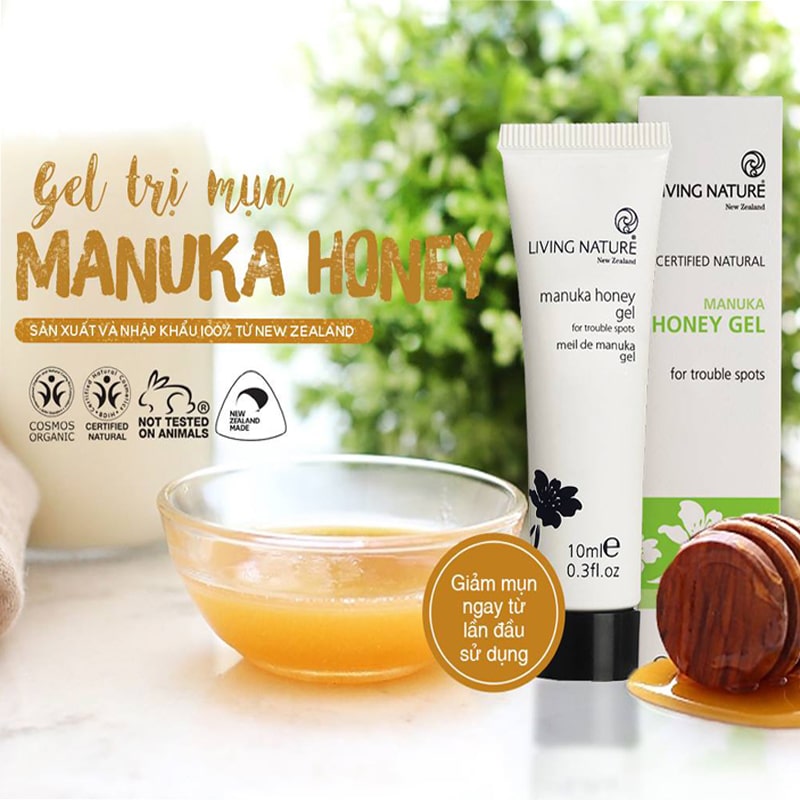 Gel hỗ trợ điều trị mụn mật ong Manuka Living Nature Manuka Honey Gel 10ml